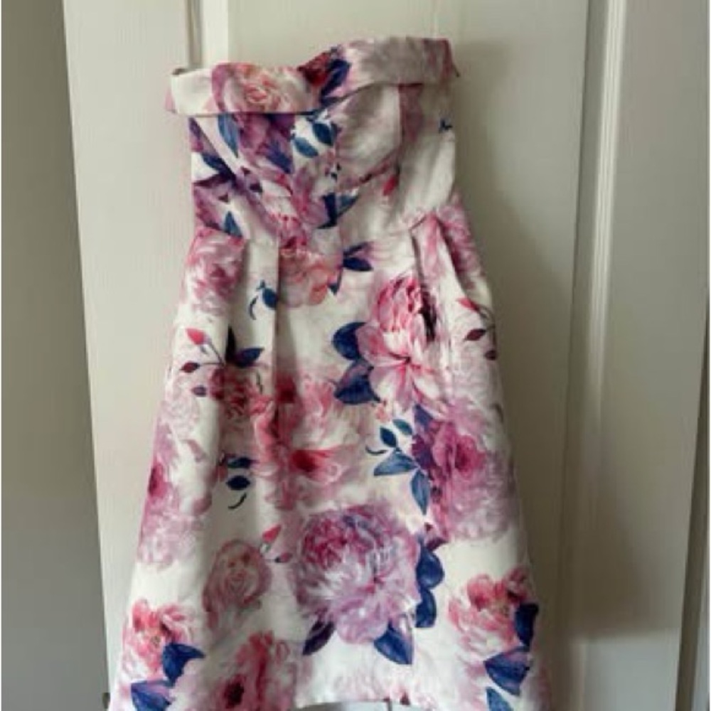 L'ATISTE Strapless Floral Dress in Pink and Blue